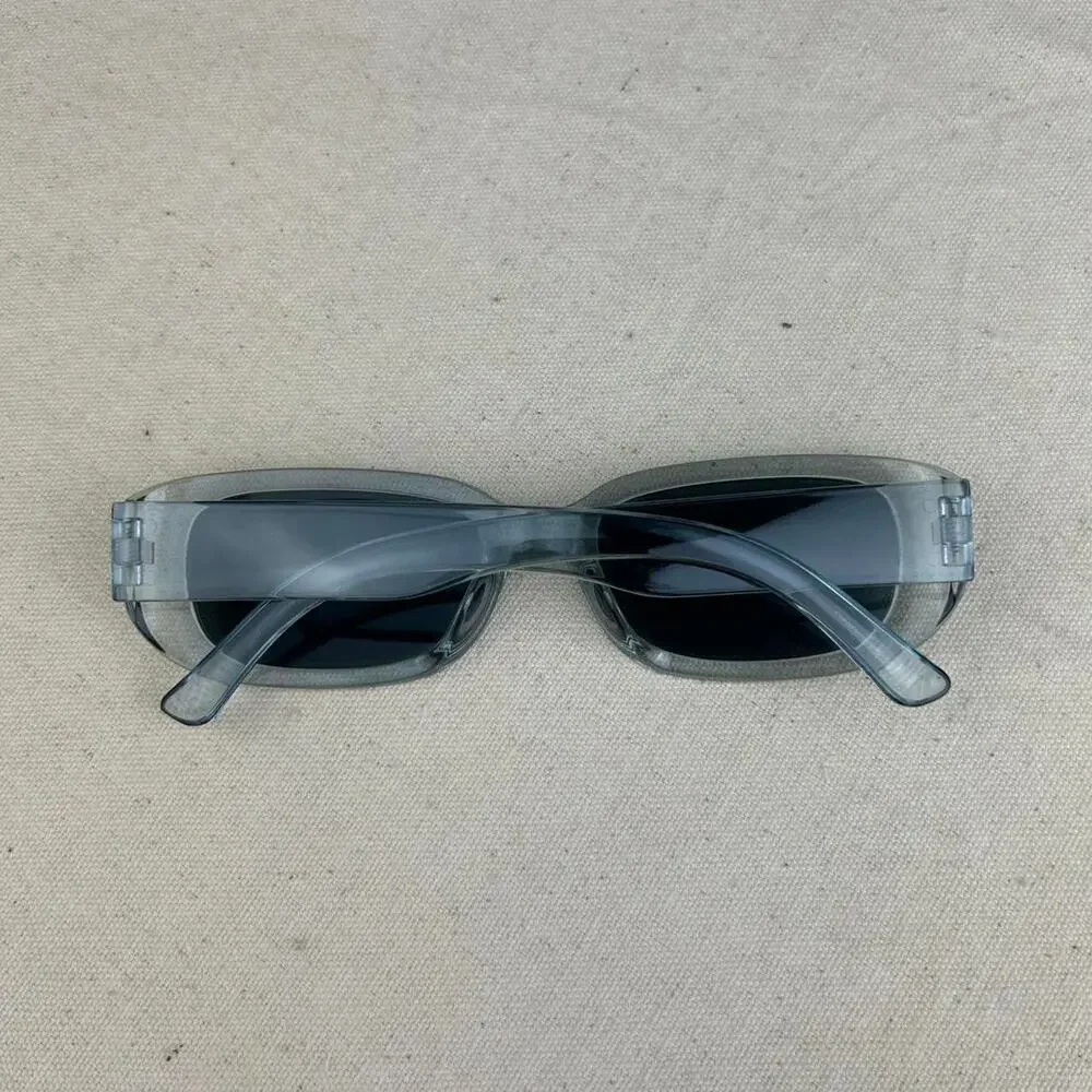 Y2K surfer style gray clear rounded squared sunglasses cyber grunge techno